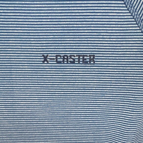 X-Caster T-Shirt Men L Blue UPF 50+ Sun Protection Fisherman Striped Long Sleeve - Picture 3 of 11